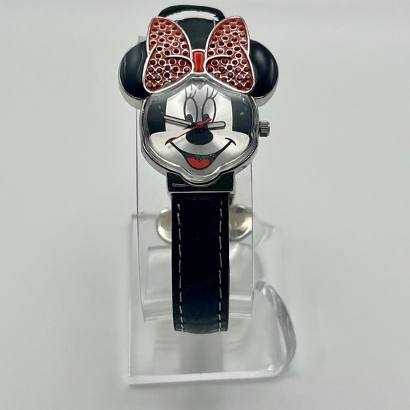 Disney Vintage Happy Minnie Mouse Red Stone Ears Watch Working - Picture 4 of 9